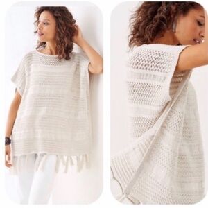 J. Jill Open-Knit Fringe Poncho in Light Cream